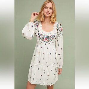 Anthropologie Maeve Sydney Boho Babydoll Peasant Embroidery Tiered Dress Size XS